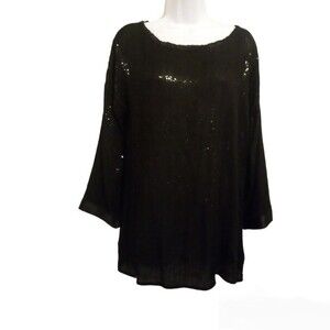Jenni Kayne Black Silk Sequin Scoop Neck Blouse